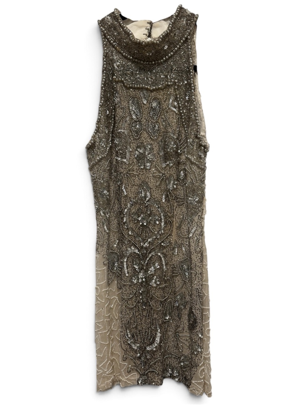 Sleeveless Beaded Mini Dress in Silver